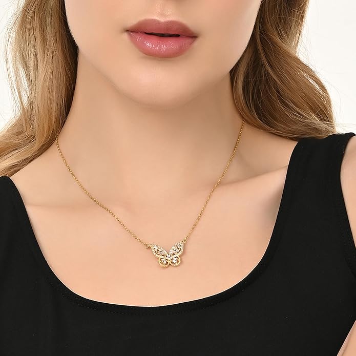 Dainty Gold Butterfly Bow Necklace for Women,18k Gold Plated Choker Necklaces for Women Waterproof & Daily & Simple, Gold Jewelry for Women