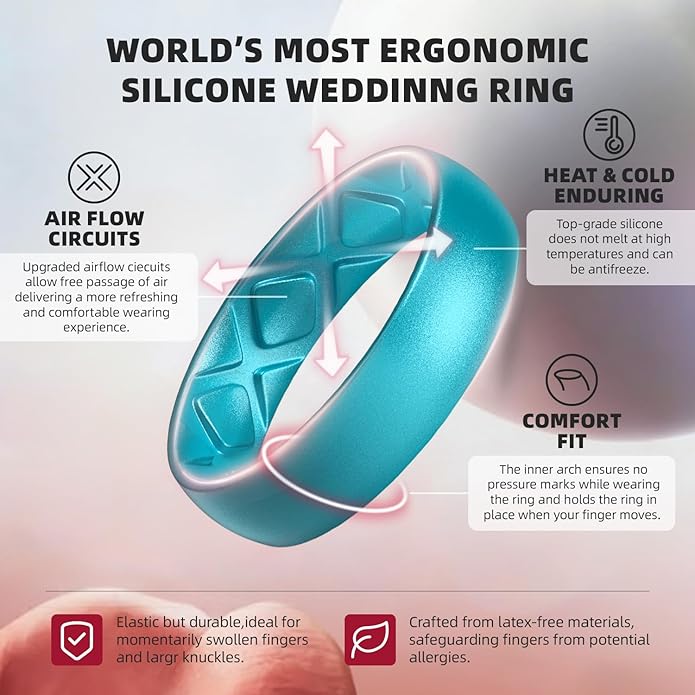 Egnaro Women's Bridal Rings Sets, 6mm Wide, 2mm Thick, Silicone Wedding Rubber Band with Half Size, Inner Arc Ergonomic Breathable Design