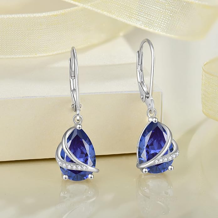 Birthstone Dangle Drop Earrings for Women 925 Sterling Silver Teardrop Leverback Earrings Jewelry Gifts for Wife Mother Her