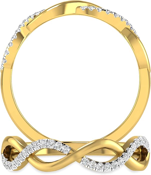 Inspereza Solid 10k Real Gold Minimalist Thin Twist Knot Stackable Diamond Ring | 1/10 Ct TW Real Diamond Engagement Anniversary Wedding Band for Women | Simple Gold Stacking Rings (Size 4-9)