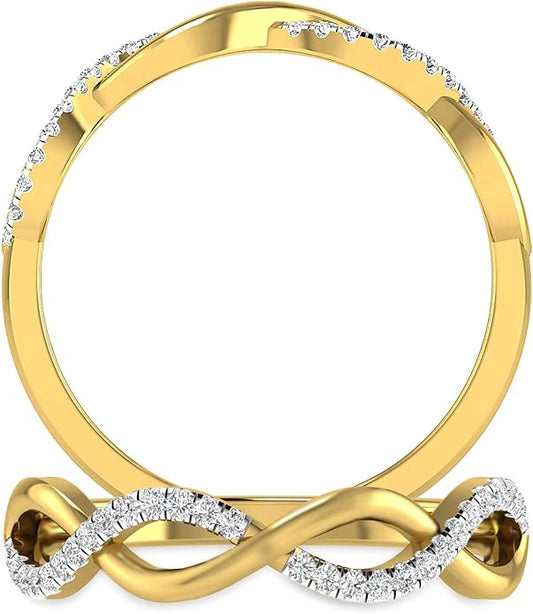 Inspereza Solid 10k Real Gold Minimalist Thin Twist Knot Stackable Diamond Ring | 1/10 Ct TW Real Diamond Engagement Anniversary Wedding Band for Women | Simple Gold Stacking Rings (Size 4-9)