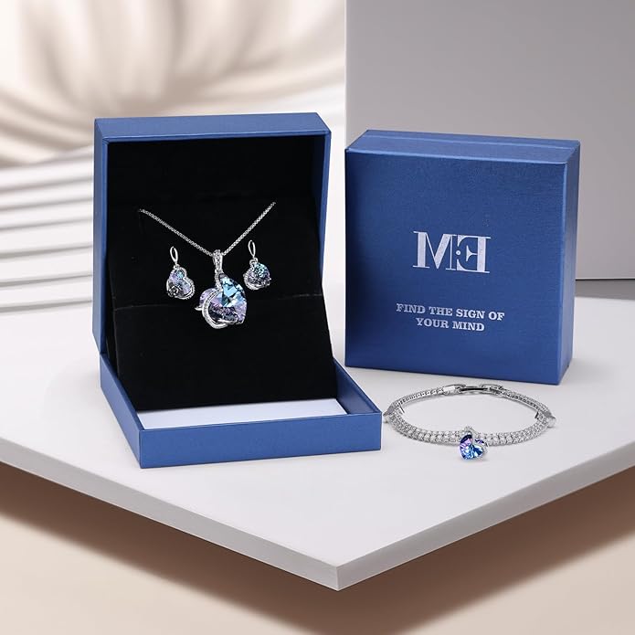 Menton Ezil Charming Crystal Jewelry Sets For Women 18K White Gold Plating Bracelet Necklace And Earrings Sets For Wife Girlfriend Or Mothers Idea Gift For Mother's day