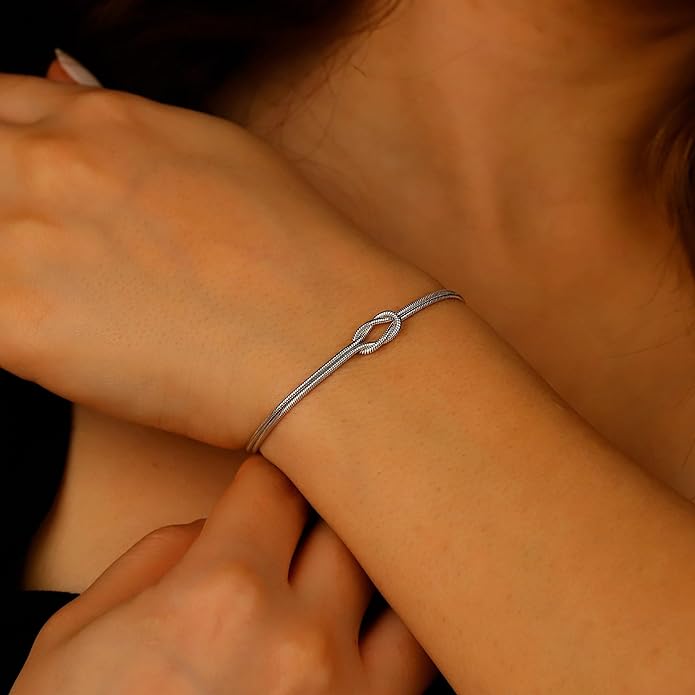 Matching Bracelets for Couples，Dainty Gold Love Knot Bracelet 14K Gold Plated Herringbone Chain Bracelet Relationship Jewelry Gifts for Best Friend