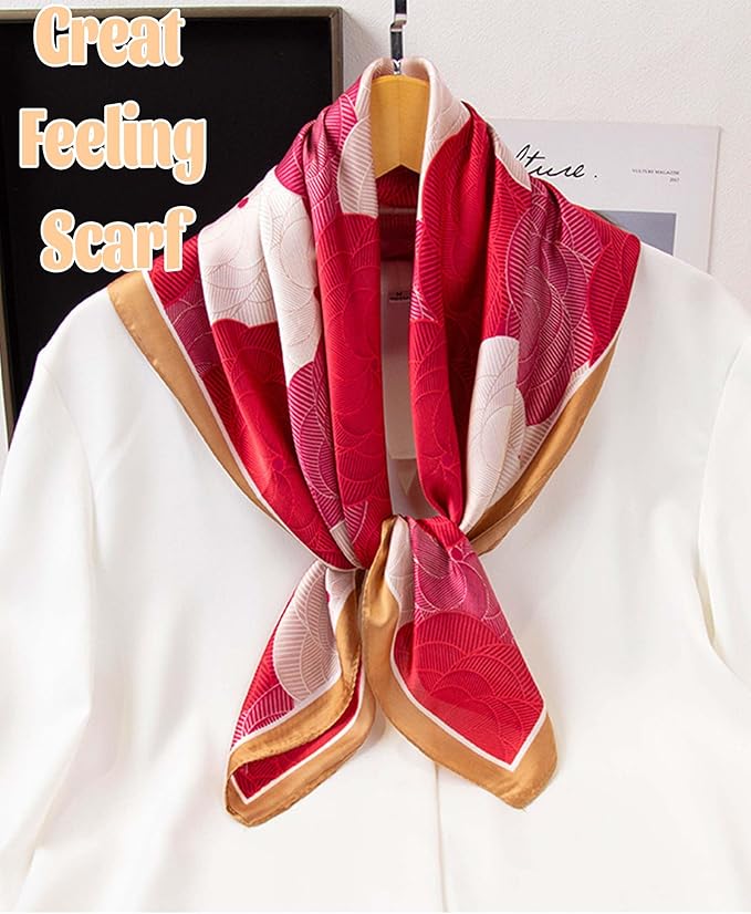 kcctoo 27.5" Mulberry Silk Feeling Head Scarf Women's Fashion Square Neck Satin Scarfs for Bag Hair Scarves Gift