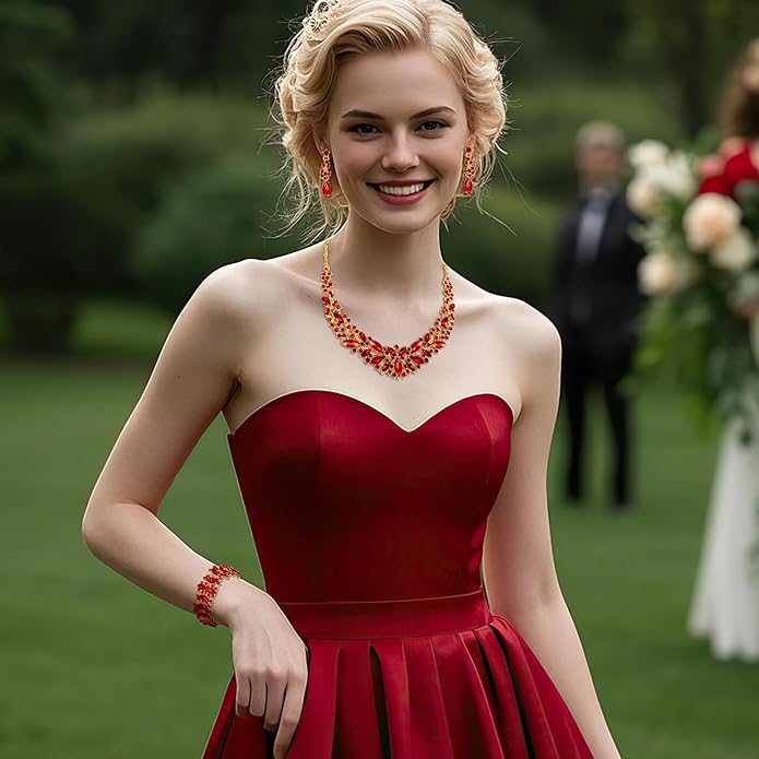 BriLove Women's Wedding Bridal Austrian Crystal Marquise Cluster Collar Necklace Dangle Earrings Set