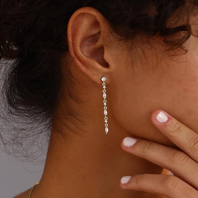 14K Gold Plated Butterfly Dangle Earrings for Women - Dainty, Trendy, Hypoallergenic CZ Drop Earrings - Simple Long Dangling Jewelry