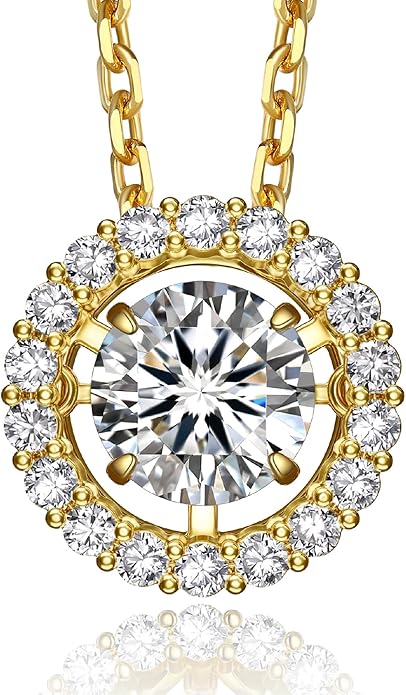 MomentWish Floating Necklace for Women, 0.5/1 Carat Dancing Moissanite Necklace for Her 925 Sterling Silver Pendant Anniversary Birthday Christmas Gift for Wife Mom Girlfriend