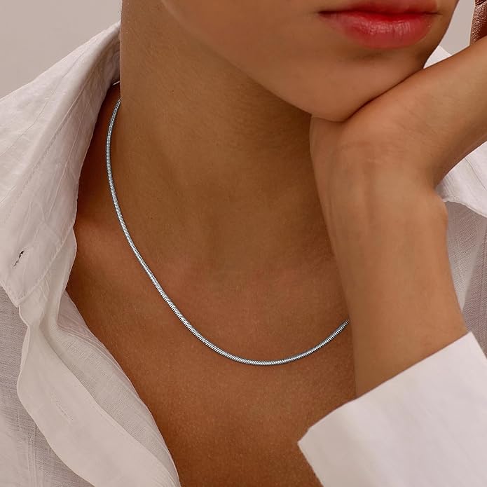 Jewlpire 1.5mm Snake Chain 18K Gold Plated 925 Sterling Silver Chain Necklace for Women, Dainty & Smooth & Shiny Womens Chains Necklace, 16 18 20 22 24 Inch