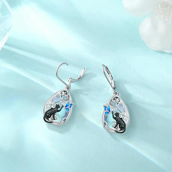 Eusense Sterling Silver Dangle Earrings for Women Tree of Life Animals Moonstone Turquoise Leverback Earrings Jewelry Gifts