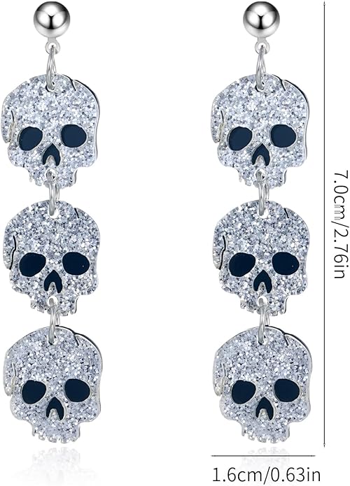 Halloween BOO Ghost Skull Earrings for Women, Gothic Dark Bat Dangle Earrings,Retro Acrylic Cute Lightweight Drop Dangle Earring Jewelry Gifts, Holiday Festive Cosplay Party Decorations Accessories