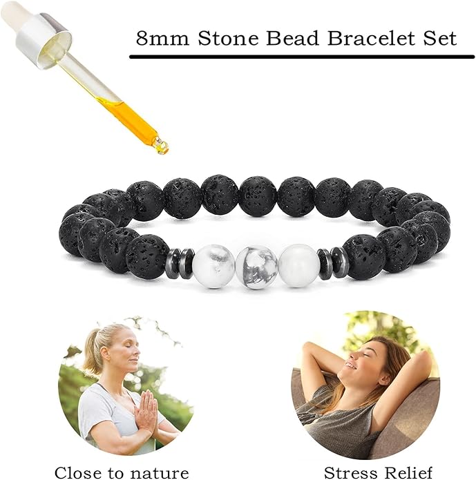 MengPa Mens Beaded Bracelets Couples Matching Bracelet Set Lava Rock Beads for Women Stone Jewelry