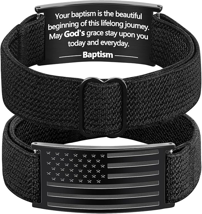 LDOWWGL Valentines Day Gifts - Patriotic American Flag Bracelet for Men - Military Adjustable Black Elastic Strap with Bible Verse - Veteran Gifts, Birthday Gift for Boys