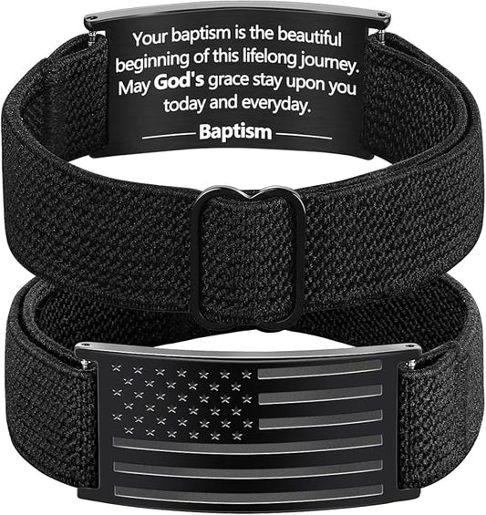LDOWWGL Valentines Day Gifts - Patriotic American Flag Bracelet for Men - Military Adjustable Black Elastic Strap with Bible Verse - Veteran Gifts, Birthday Gift for Boys