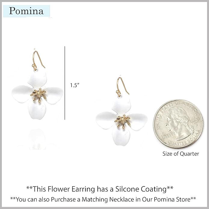 POMINA White Flower Statement Necklace for Women, Floral Bib Collar Necklace with Adjustable Chain, Flower Earrings, Elegant Costume Jewelry for Weddings, Gifts for Women