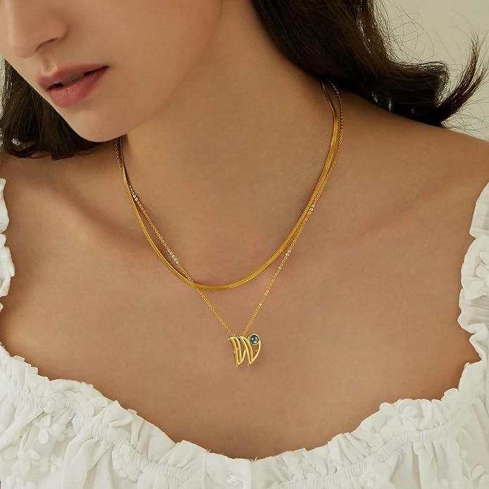 Custom4U Personalized Initial Picture Necklace for Women, Projection Necklace with Picture Inside, Gold/Silver Letter Pendant Necklace, Custom Photo Gifts for Mom Wife Birthday Valentines