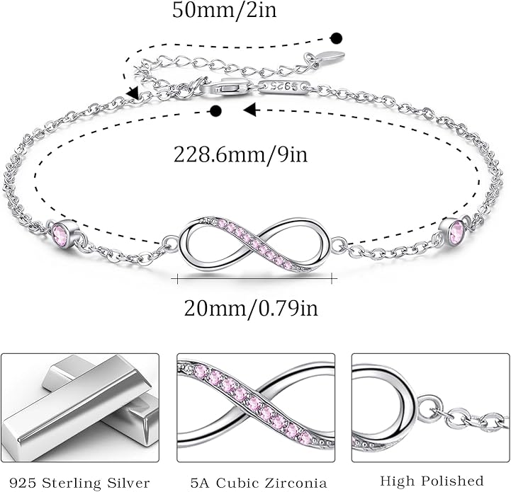 MEDWISE Womens Infinity Anklet Bracelet 925 Sterling Silver Endless Love Symbol Ankle Bracelet Adjustable Plus Size Large Bracelet Gifts for her Mother’s Day Gifts