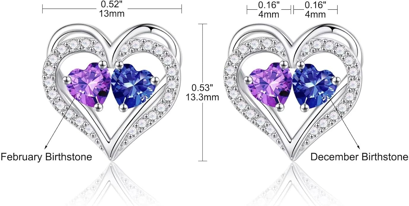 Iefil Birthstone Earrings for Women - 925 Sterling Silver Heart Earrings Anniversary Birthday Gifts for Women Wife Girlfriend Mom