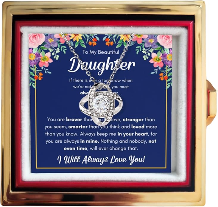 To My Beautiful Daughter Necklace from Mom & Dad | Cubic Zirconia Pendant with Heartfelt Message Card & Gift Box | Daughter Birthday, Graduation, Christmas Jewelry Gift from Parents