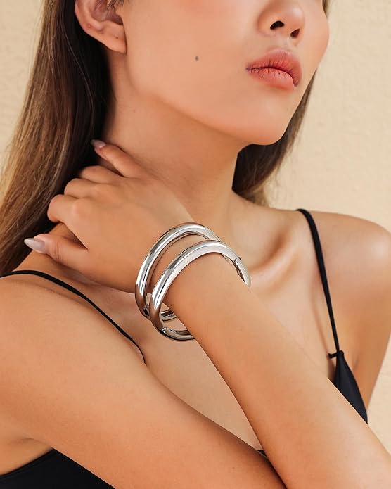 Bangle Bracelets for Women | 14K Gold Plated Trendy Wide Bracelets | Hinged Arm Cuff Bangles Chunky Bracelet for Women