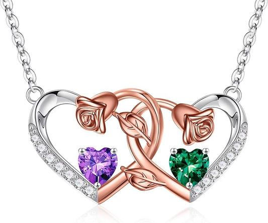 Iefil Chrismas Gifts for Wife - 925 Sterling Silver Rose Birthstone Necklace, Stocking Stuffers for Women Wife Girlfriend Mom