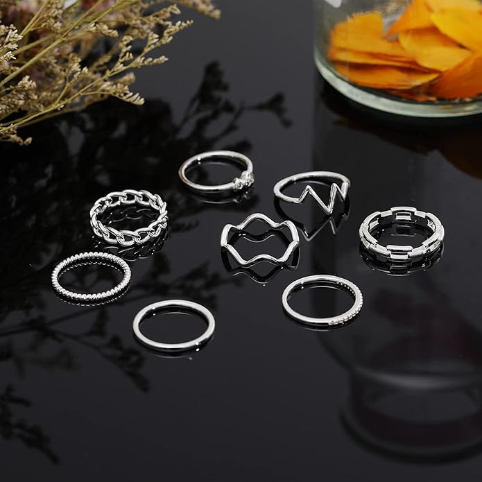 Honsny 14K Gold Plated Stacking Rings Set for Women, Stackable Knuckle Thumb Rings Thin Dainty Silver Rings for Women Wedding Eternity Band Simple Rose Gold Ring Size 4-11