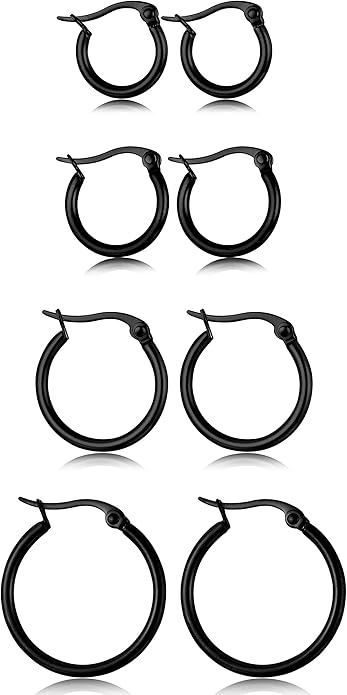 ORAZIO 4 Pairs Stainless Steel Hoop Earrings Set Cute Huggie Earrings for Women,10MM-20MM