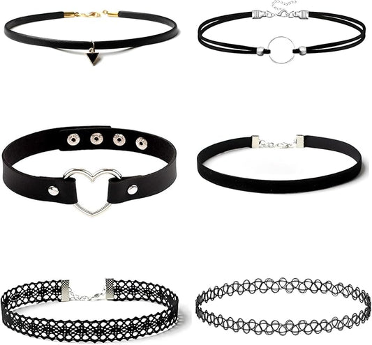 Gothic Choker Necklace for Women 6pcs Black Lace Chokers Set Punk Goth Jewelry Clothes Accessories