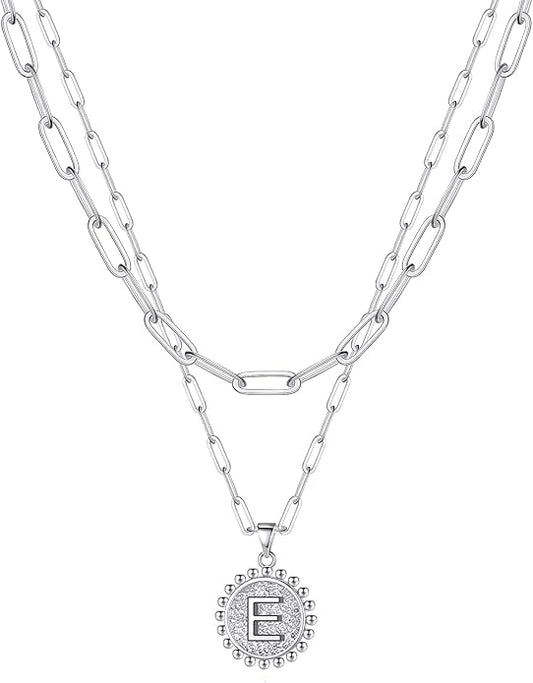 Ursteel Layered Initial Necklaces for Women, 14K-Gold-Plated Dainty Layering Paperclip Chain Necklaces for Women Jewelry