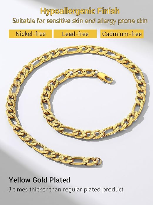 PROSTEEL 316L Stainless Steel Figaro Cuban Chain Necklace for Men, Black/18K Real Gold Plated, 4/5/6/7.5/9/10/13mm, 14inch-30inch, Come with Box