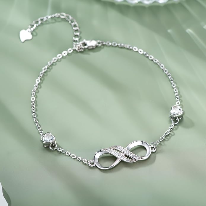 Dorunmo Infinity Bracelet Mom Bracelet 925 Sterling Silver 14K Gold Plated Infinity Heart Anklet for Women Christmas Jewelry Gifts for Wife Mom Daughter