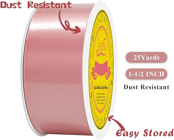 LEEQE Double Face Dusty Pink Satin Ribbon 1-1/2 inch X 25 Yards Polyester Dusty Pink Ribbon for Gift Wrapping Very Suitable for Weddings Party Hair Bow Invitation Decorations and More