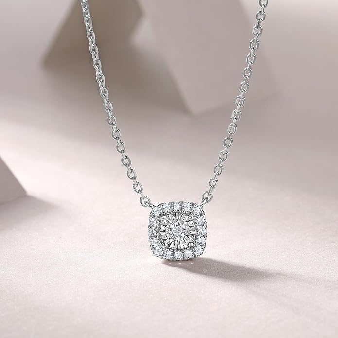 Sterling Silver Lab Grown Diamond Halo Pendant Necklace, Chain Included,ideal gift for anniversaries, birthdays, or any milestone celebration