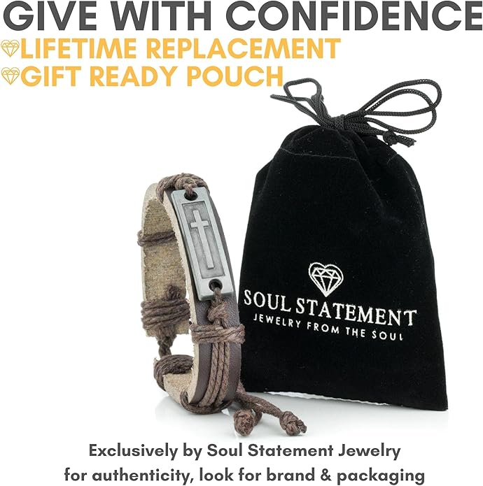 Leather Cross Bracelet for Teens or Men, Cool Christian Gift Ideas for Teenagers for Confirmation, Baptism, Christmas Stocking Stuffers