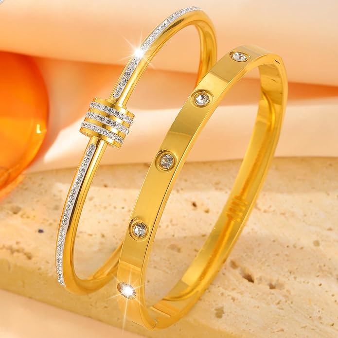 Silver Bangles for Women - Stainless Steel Love & Friendship Bracelet Set with Gift Box | Daily Wear & Party Jewelry