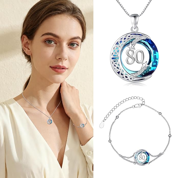 JUSTKIDSTOY Birthday Gifts Bracelet for Women Girls 925 Sterling Silver Celtic Moon Star Bracelets with Blue Crystal Pendant Jewelry for Sister Friends