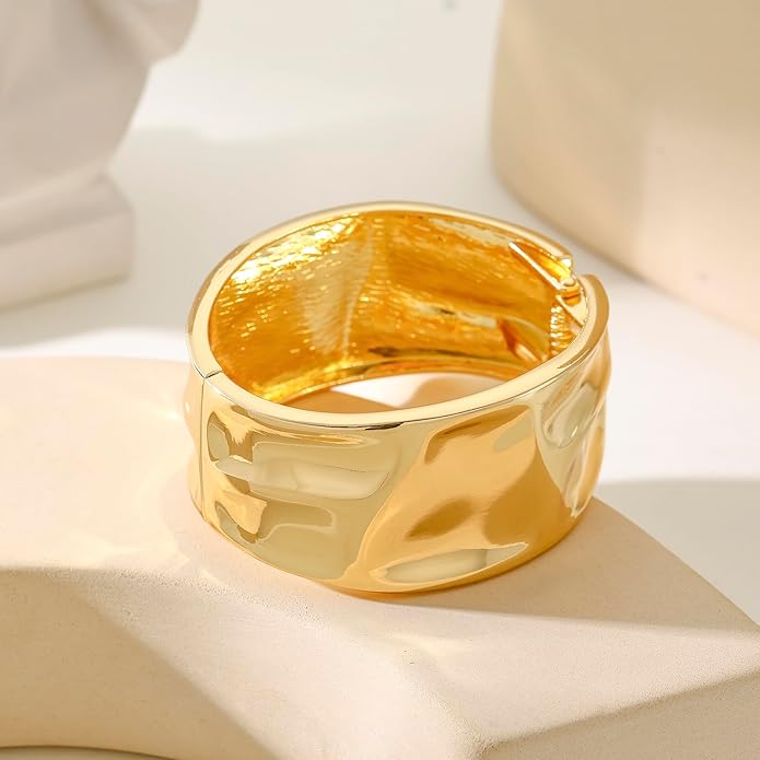 Bangle Bracelets for Women | 14K Gold Plated Trendy Wide Bracelets | Hinged Arm Cuff Bangles Chunky Bracelet for Women