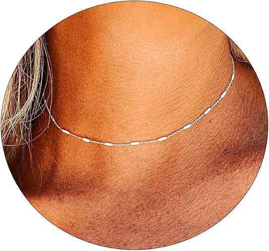 CAROVO Dainty Gold Chain Choker Necklace for Women 18K Gold Plated Minimalist Figaro Beaded Lace Satellite Coin Chain Necklace Delicate Choker Jewelry Gifts for Women