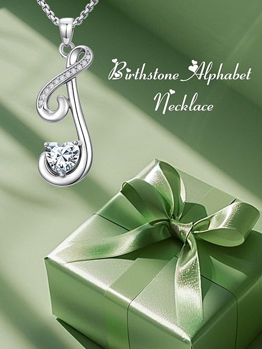 Christmas Gifts for Women Alphabet A to Z Initial Birthstone Pendant Necklaces for Women - 18k White Gold Plated Personalized Name Jewelry Valentine Mothers Day Birthday Gifts for Women Her Girlfriend