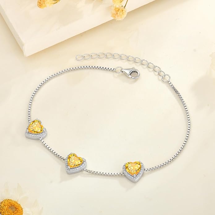 Love Heart Bracelet 925 Sterling Silver Halo Heart Birthstone Bracelet Jewelry Gifts for Women