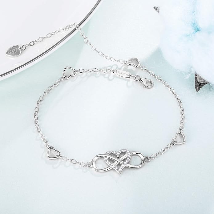 BlingGem Anklets for Women 925 Sterling Silver Infinity Hear Ankle Bracelet Cubic Zirconia Rose Gold Summer Beach Stylish Foot Chain Summer Vacation Jewelry Gift for Mom Women