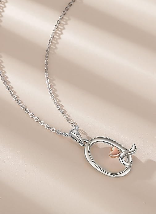CELESTIA 925 Sterling Silver Initial Necklaces 26 Letter with Rose Gold Heart - 18 Inch Chain