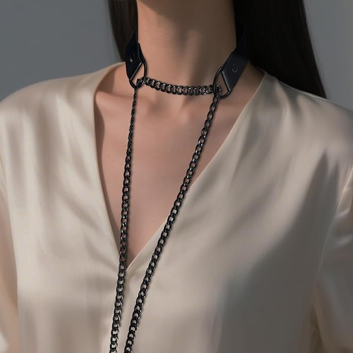 Handmade Black Heart Choker Collar For Women - Gothic Punk O-Ring Choker Necklace with Adjustable Vegan Leather Strap, Edgy Slip Chain