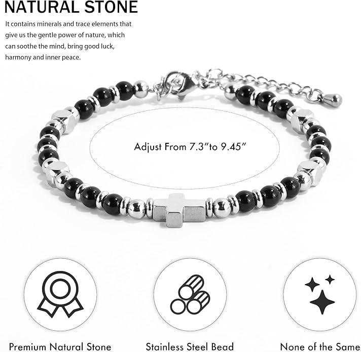 VIBILIA Cross Beaded Bracelets for Women, Inspirational Natural Heart Religious Bracelets for Women, Birthday Christian Gifts for Women on Thanksgiving Christmas Gifts
