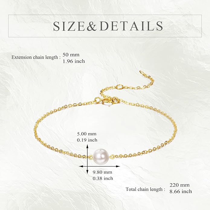 KECHO 14K Real Gold Freshwater Cultured Pearl Bracelet 14K Solid Gold Jewelry Anniversary Birthday Gift for Women