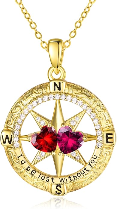 Zeuslia Double Birthstone Necklace Gifts for Wife - 925 Sterling Silver Sunflower/Rose/Crown Cross/Compass/Heart Pendant I Love You Necklace, Anniversary Birthday Gifts for Wife Girlfriend Mom Her