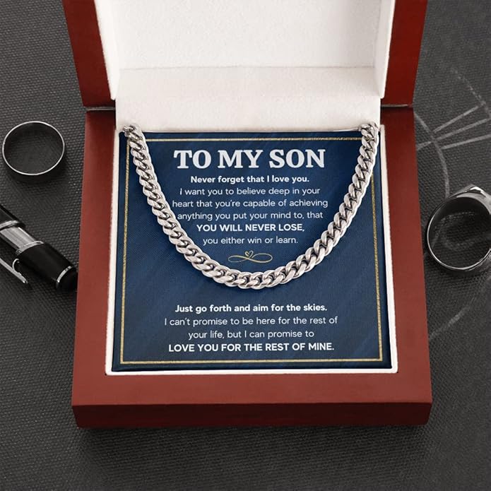 FG Family Gift Mall To My Son From Mom, Son Gifts From Mom and Dad, Mother and Son Necklace, Birthday Gift For My Son Graduation Christmas Cuban Link Chain Necklace Present