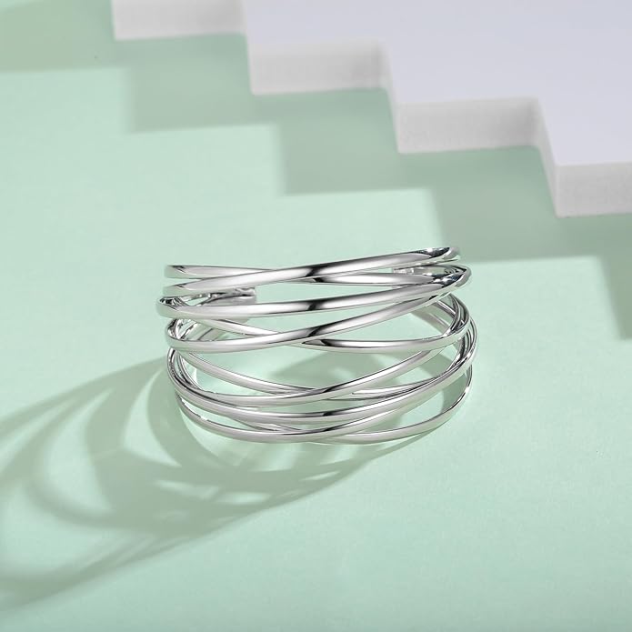 Gold Cuff Bracelet for Women Chunky Multi-layer Cross Wire Open Bracelet Hollow Wide Cuff Bracelets Adjustable Gold Open Cuff Bangle Bracelet
