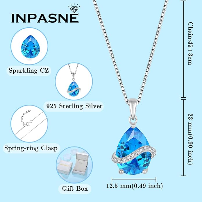 Teardrop Necklace for Women 925 Sterling Silver Birthstone Necklace Pendant Jewelry Gifts for Her