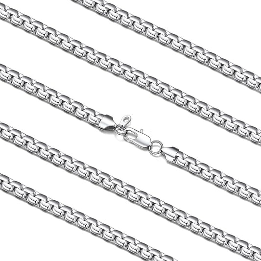 FaithHeart Mens Black/Silver/Gold Stainless Steel Flat Box Link Chain Necklace, Stylish 2/4/6/8mm Width Box Chains Necklaces for Men Non Tarnish Hip Hop Chain Jewelry Gifts,14"-30" Length