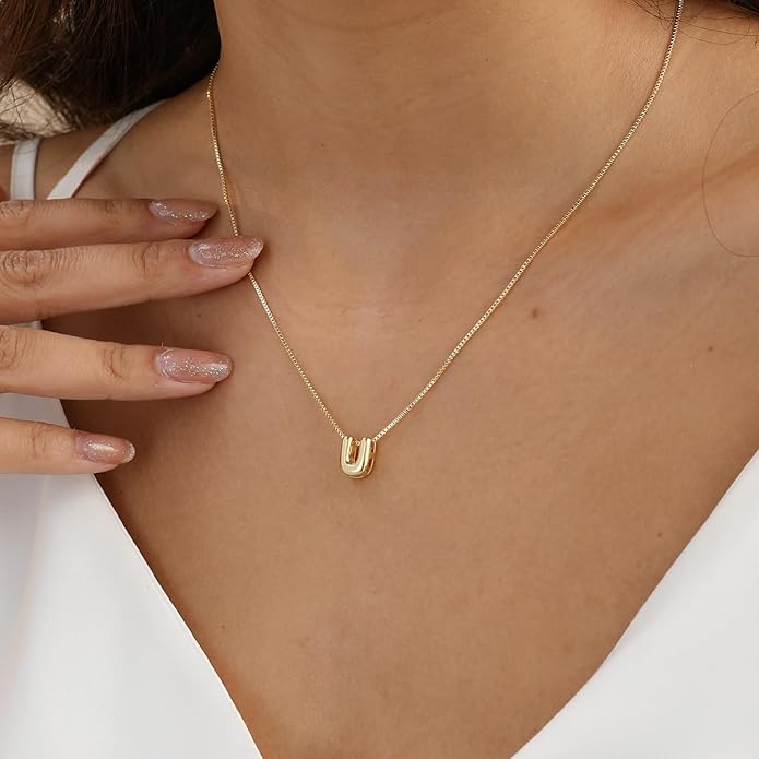 Bubble Gold Letter Necklace for Women, 14k Gold Plated Balloon Initial Necklace, Dainty Gold Necklace for Women, Personalized Bubble Pendant Name Necklace, Fashion Accessories Trendy Jewelry